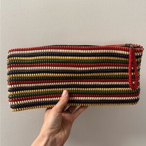 1930s - 1940s Vintage telephone cord rainbow Striped Clutch